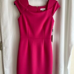 Calvin Klein Pink Sleeveless Sheath Dress Bateau Neckline